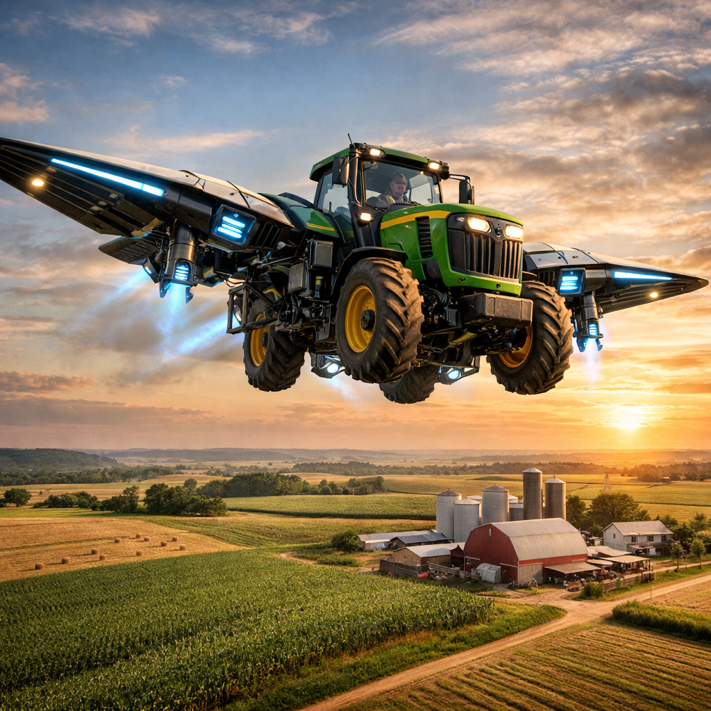 image of a flying tractor