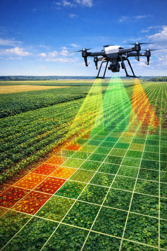 image of Agricultural drone mapping crop health
