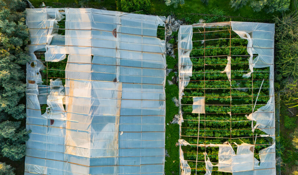 image of aerial view of greenhouse damages